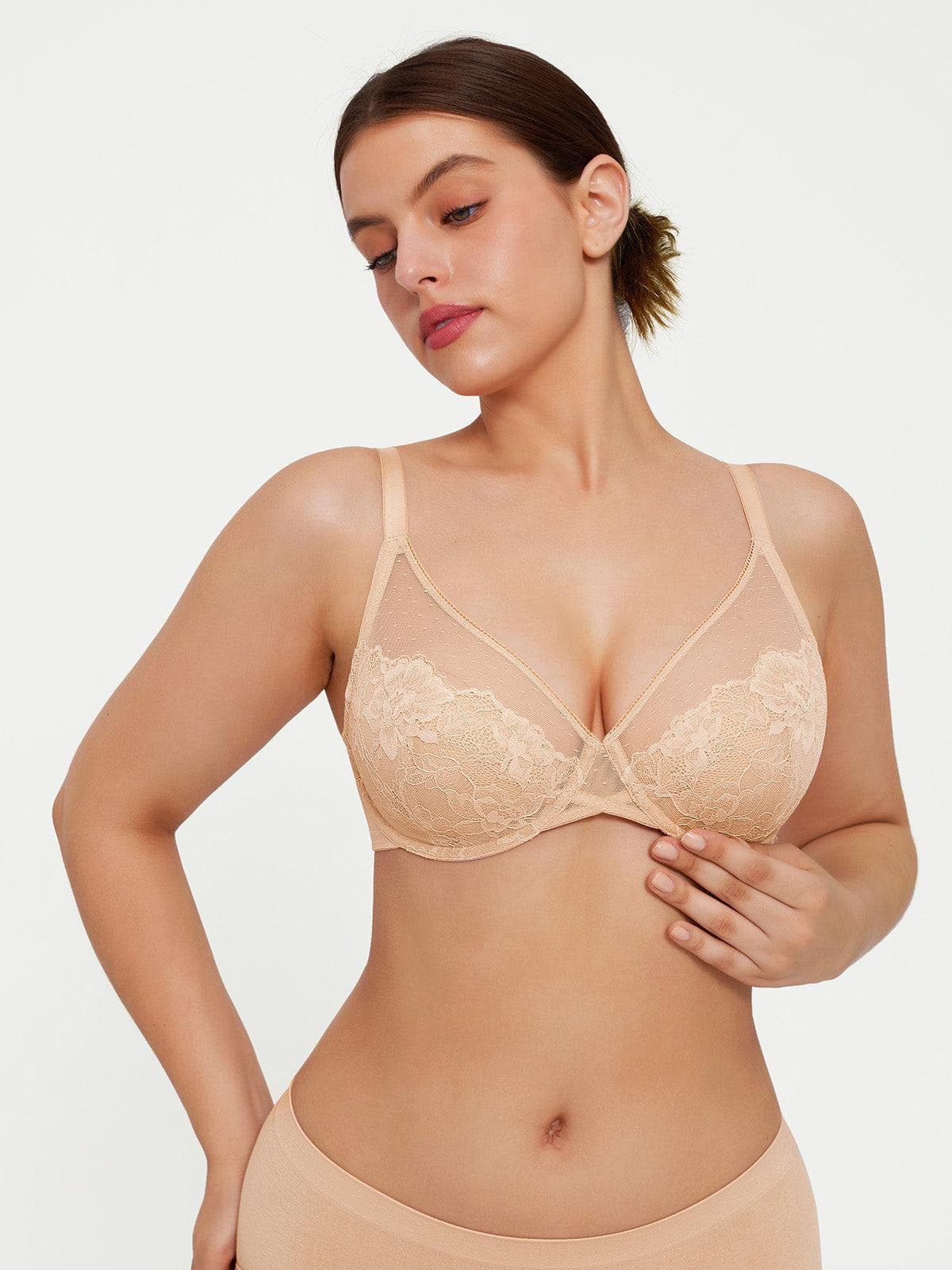 Popilush® Lightweight Underwire Minimizer Lace Mesh Bra