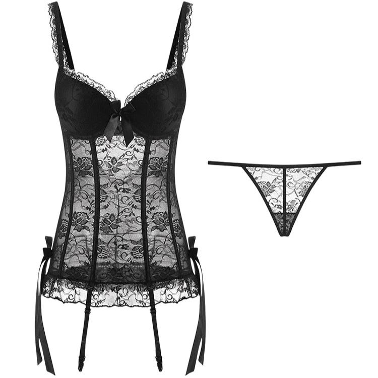JOSEPHINE LACE CORSET SETCross Hollow Crotchless Fishnet Bodysuits-lovelira