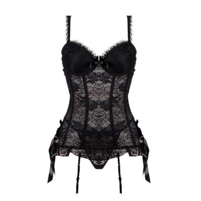 JOSEPHINE LACE CORSET SETCross Hollow Crotchless Fishnet Bodysuits-lovelira