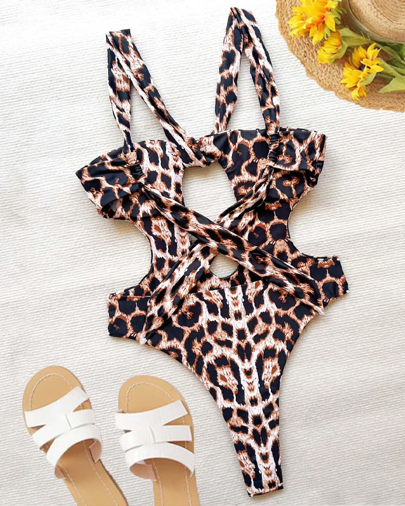 Beach Vacation Sexy Halter Neck Open-back One-piece Swimsuit