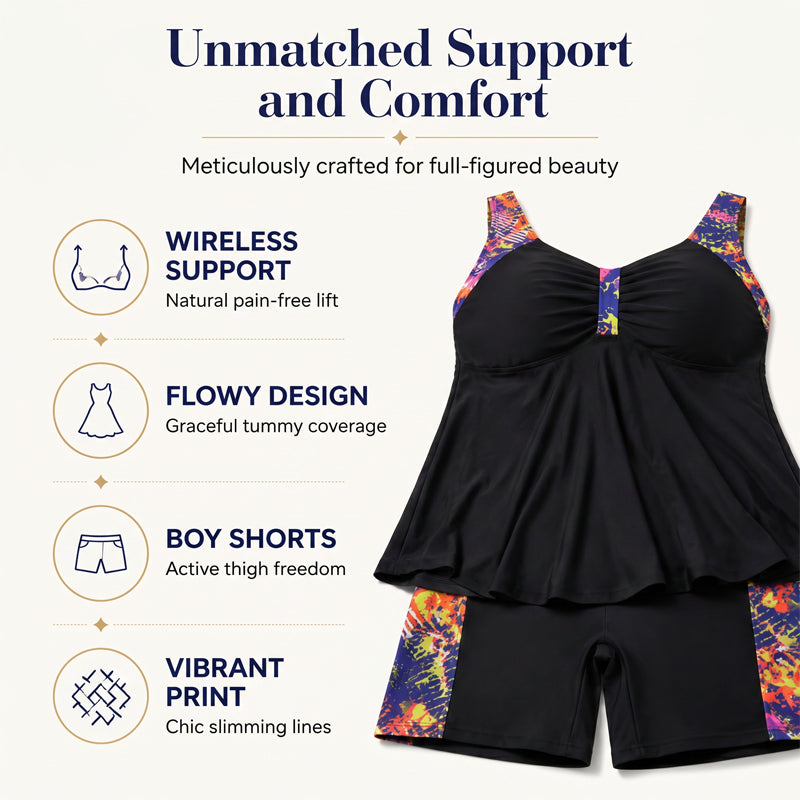 🏖️Summer Hot Sale 60% OFF🌊Women's Plus Size Flowy Tankini Top and Shorts Bathing Suit ✨
