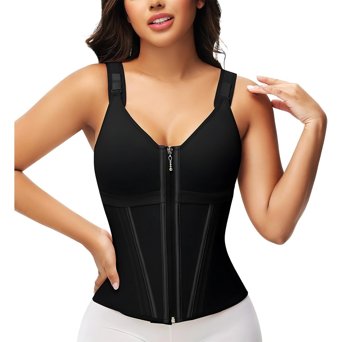 WAIST SHAPEWEAR WITH BRA TUMMY CONTROL GIRDLE WORKOUT SHAPEWEAR WITH ADJUSTABLE SHOULDER STRAP - LUNA