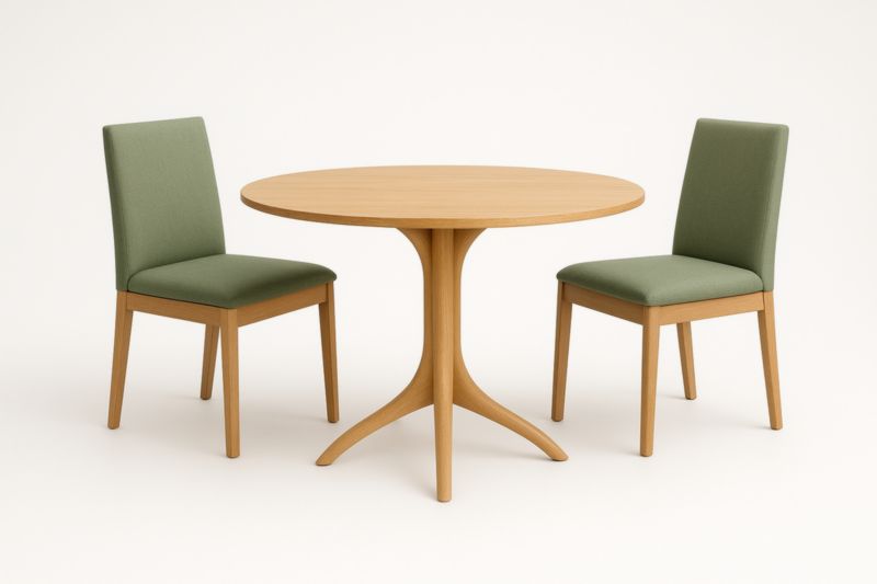 Ensemble table ronde et chaises bois et tissu Vert