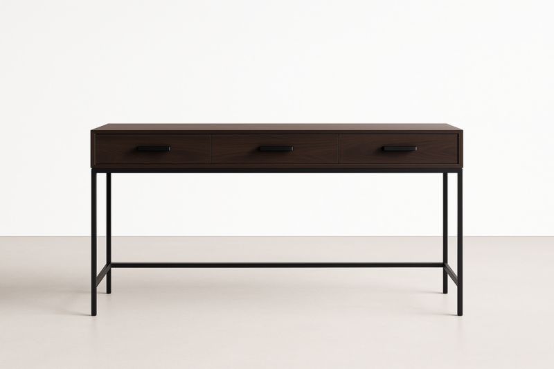 Bureau en Bois Foncé et Métal avec 3 Tiroirs