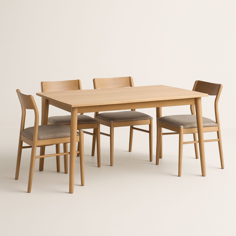 Table à manger en bois avec 4 chaises en tissu