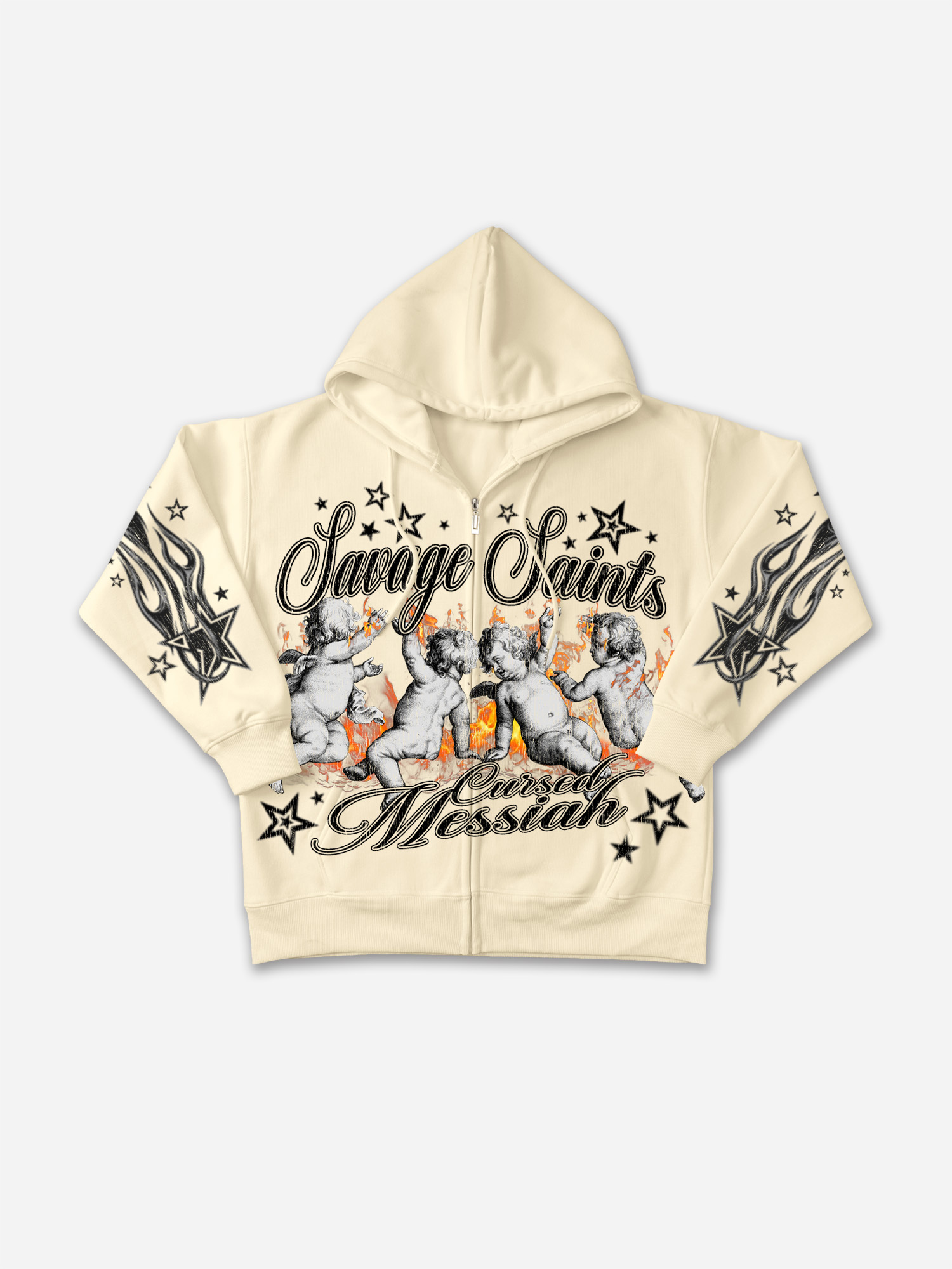 The Cursed Messiah Fallen Angel Vintage Graphic Zip-up Hoodie-sopula studio