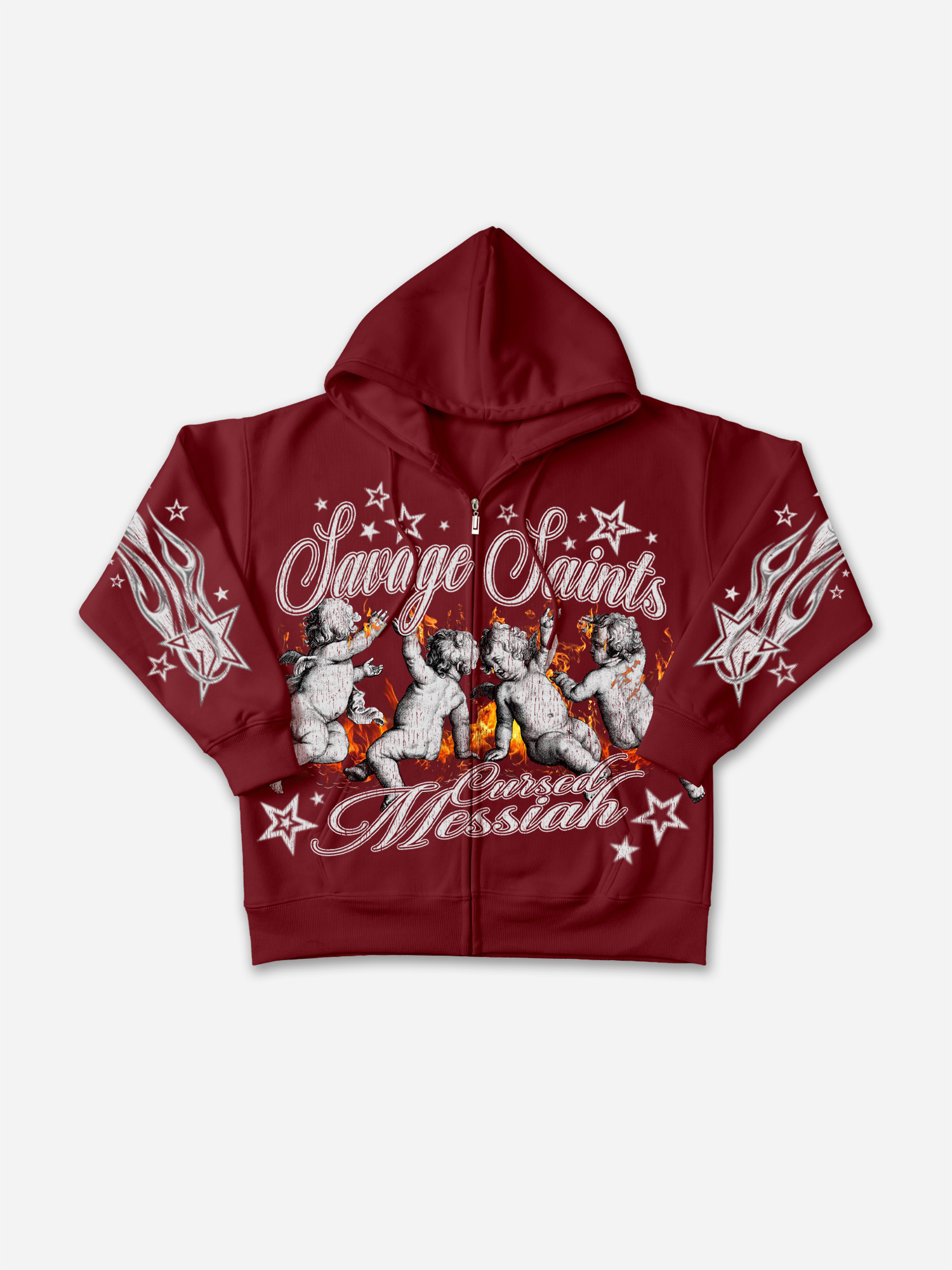 The Cursed Messiah Fallen Angel Vintage Graphic Zip-up Hoodie-sopula studio