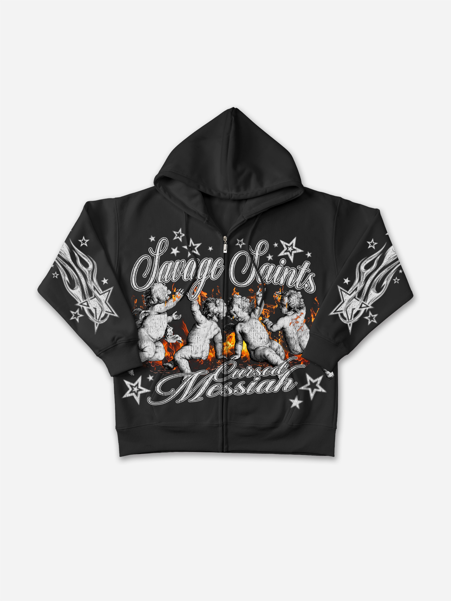 The Cursed Messiah Fallen Angel Vintage Graphic Zip-up Hoodie-sopula studio