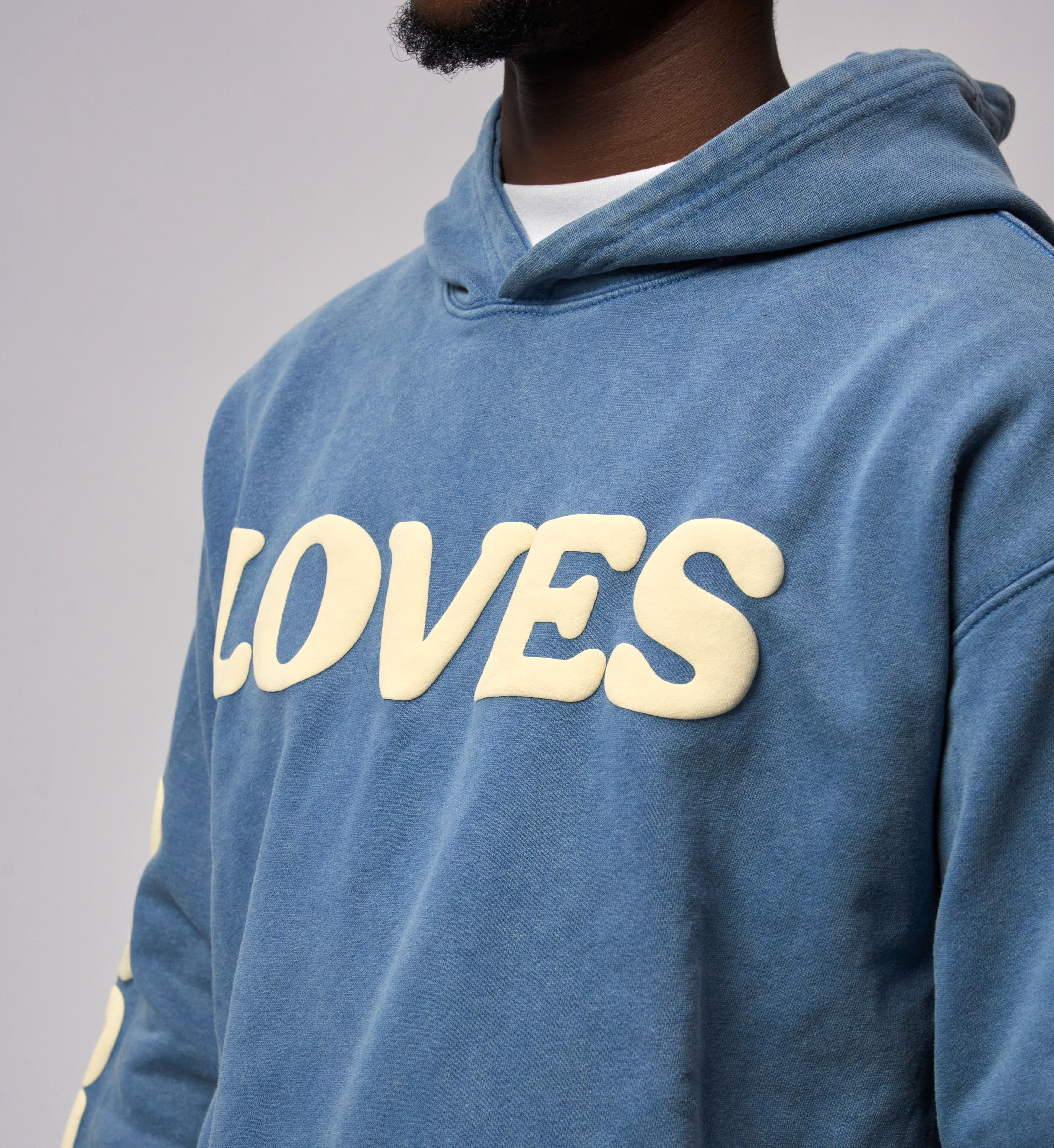 Puff Print Jesus Loves You Graphic Heavyweight Washed Hoodie