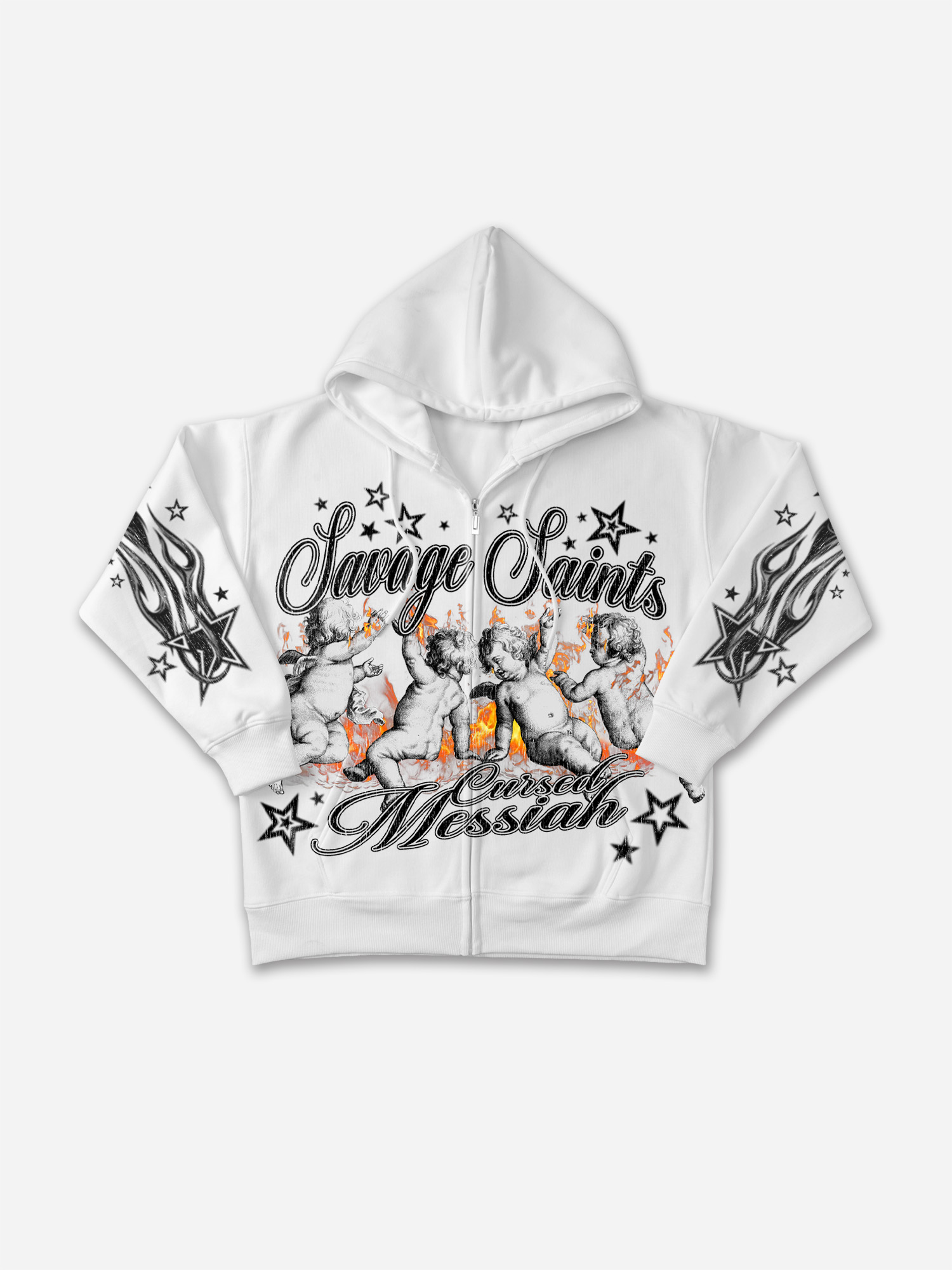 The Cursed Messiah Fallen Angel Vintage Graphic Zip-up Hoodie-sopula studio