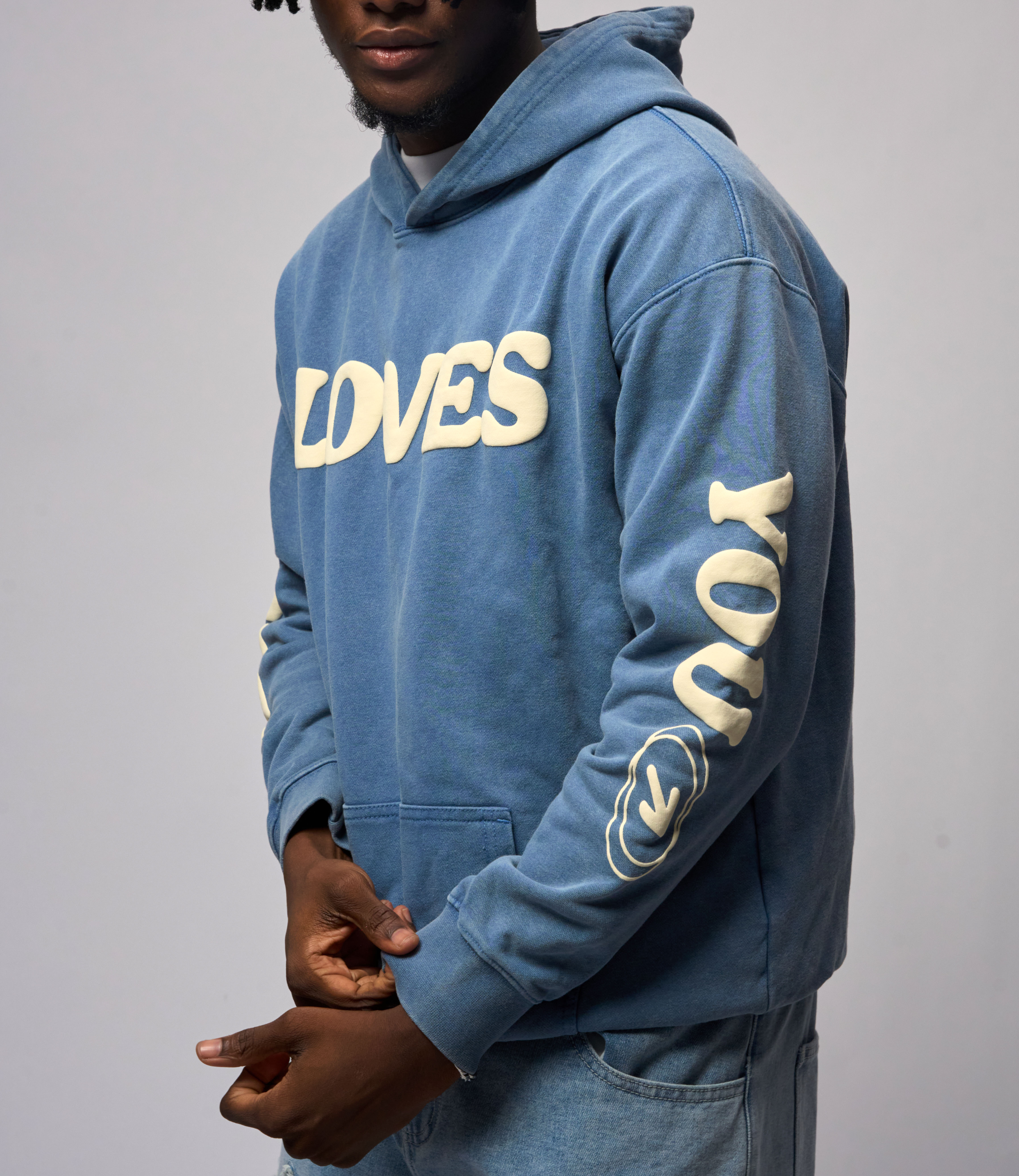 Puff Print Jesus Loves You Graphic Heavyweight Washed Hoodie