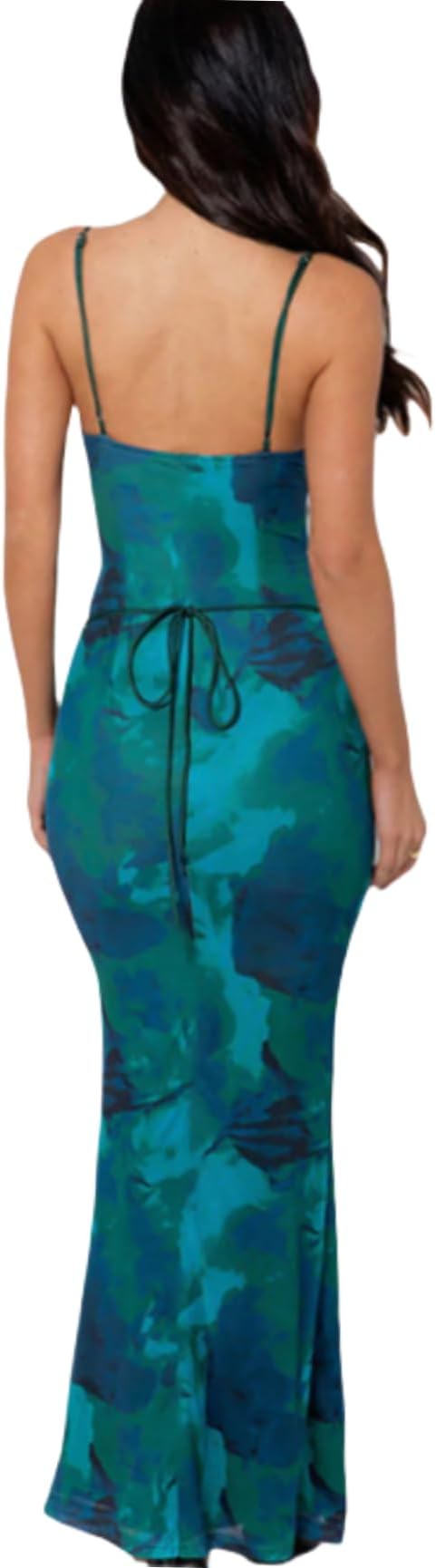 Women's Sleeveless Floral Maxi Dress Wedding Guest Dress Sexy Cowl Neck Lace Up Bodycon Dress Beach Party Dress