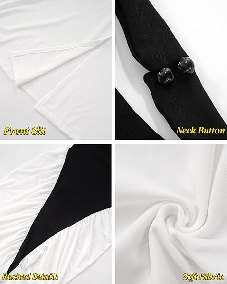 Women’s Sexy Front Slit Backless Maxi Dress Elegant Contrast Color Ruched Evening Gown Draped Formal Dresses