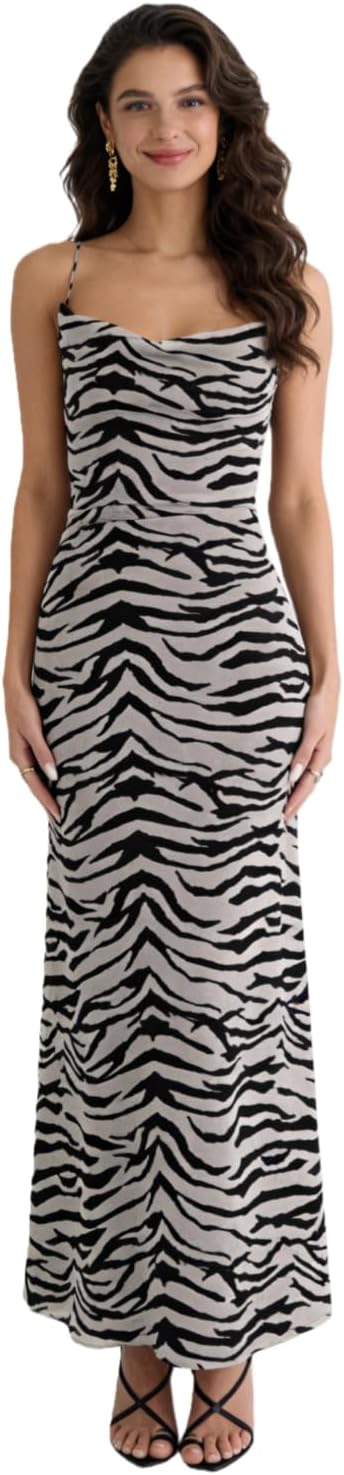 Women's Sexy Sleeveless Tulle Leopard Print Maxi Dress - Elegant Spaghetti Strap Backless Party Dress