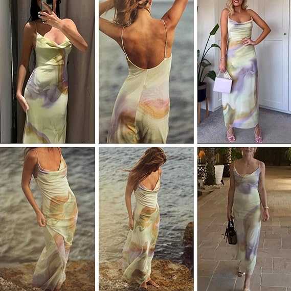 Women's Sexy Sleeveless Tulle Leopard Print Maxi Dress - Elegant Spaghetti Strap Backless Party Dress