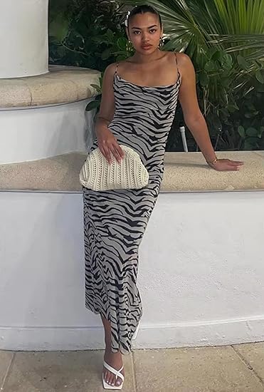 Women's Sexy Sleeveless Tulle Leopard Print Maxi Dress - Elegant Spaghetti Strap Backless Party Dress