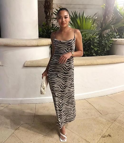 Women's Sexy Sleeveless Tulle Leopard Print Maxi Dress - Elegant Spaghetti Strap Backless Party Dress