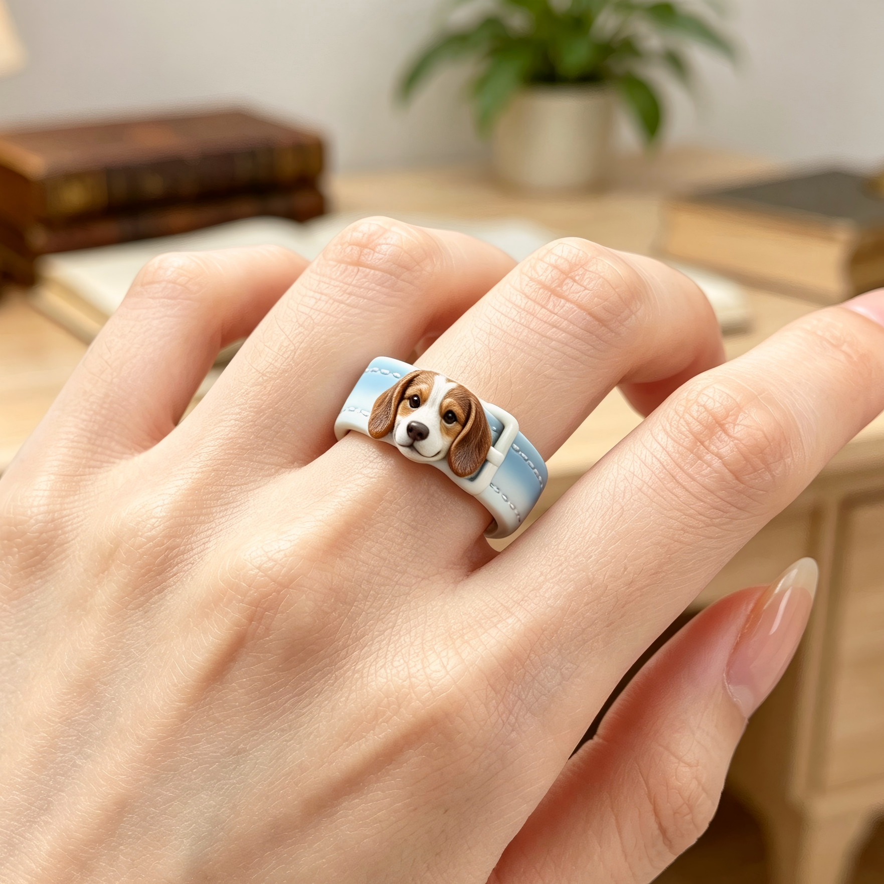Customized 3D pet portrait rings, personalized 3D pet portrait rings, commemorative gifts for pet lovers.