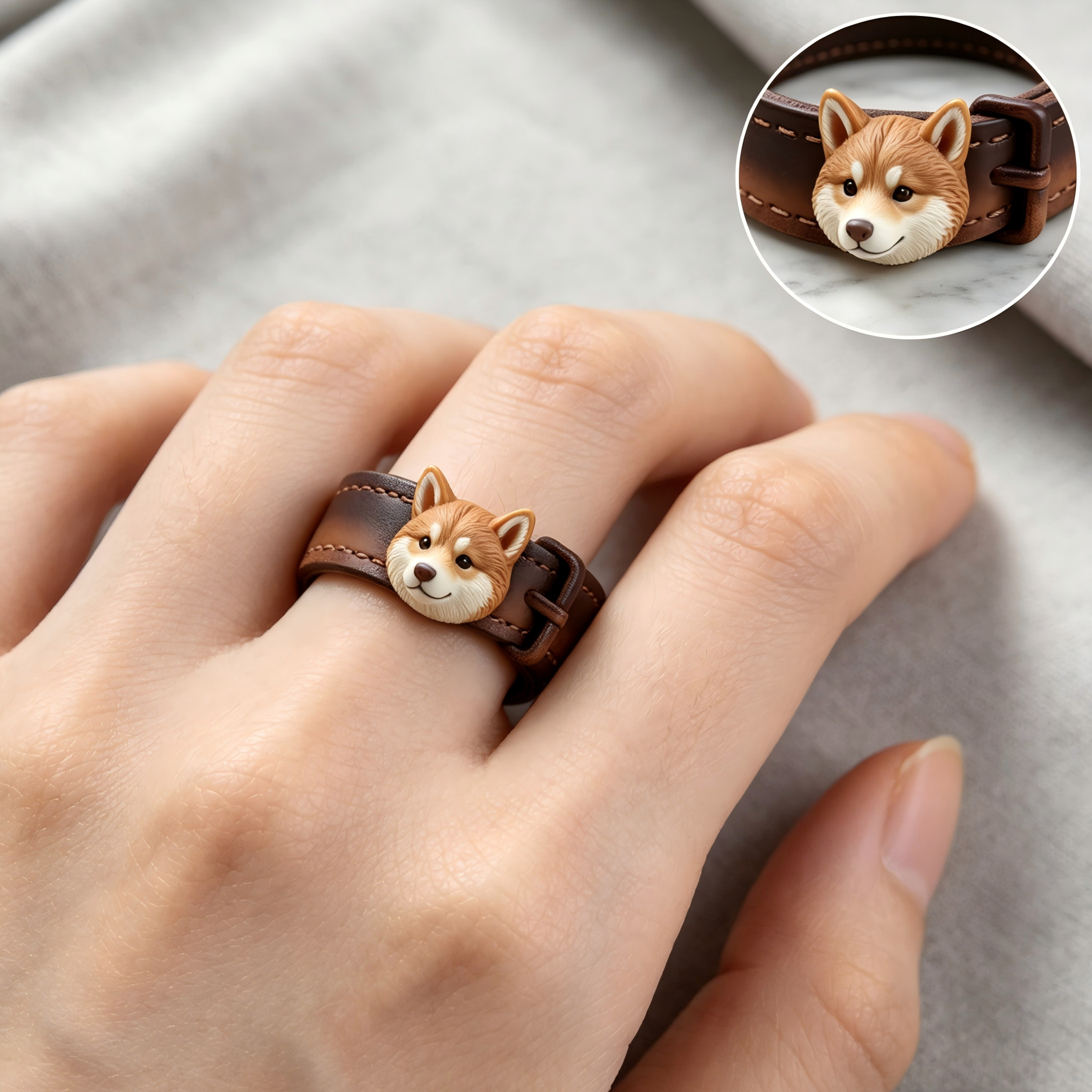 Customized 3D pet portrait rings, personalized 3D pet portrait rings, commemorative gifts for pet lovers.