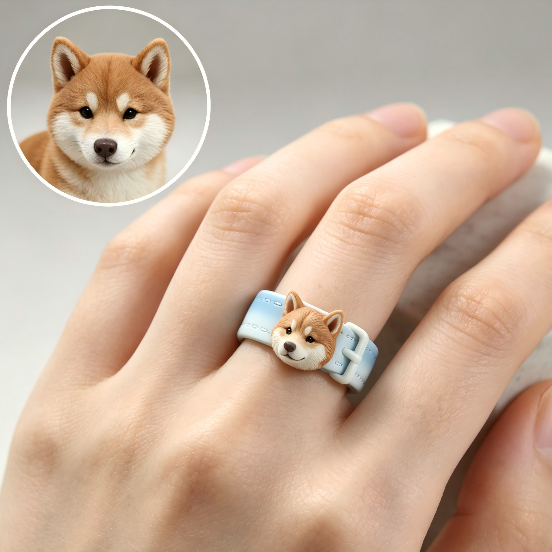 Customized 3D pet portrait rings, personalized 3D pet portrait rings, commemorative gifts for pet lovers.