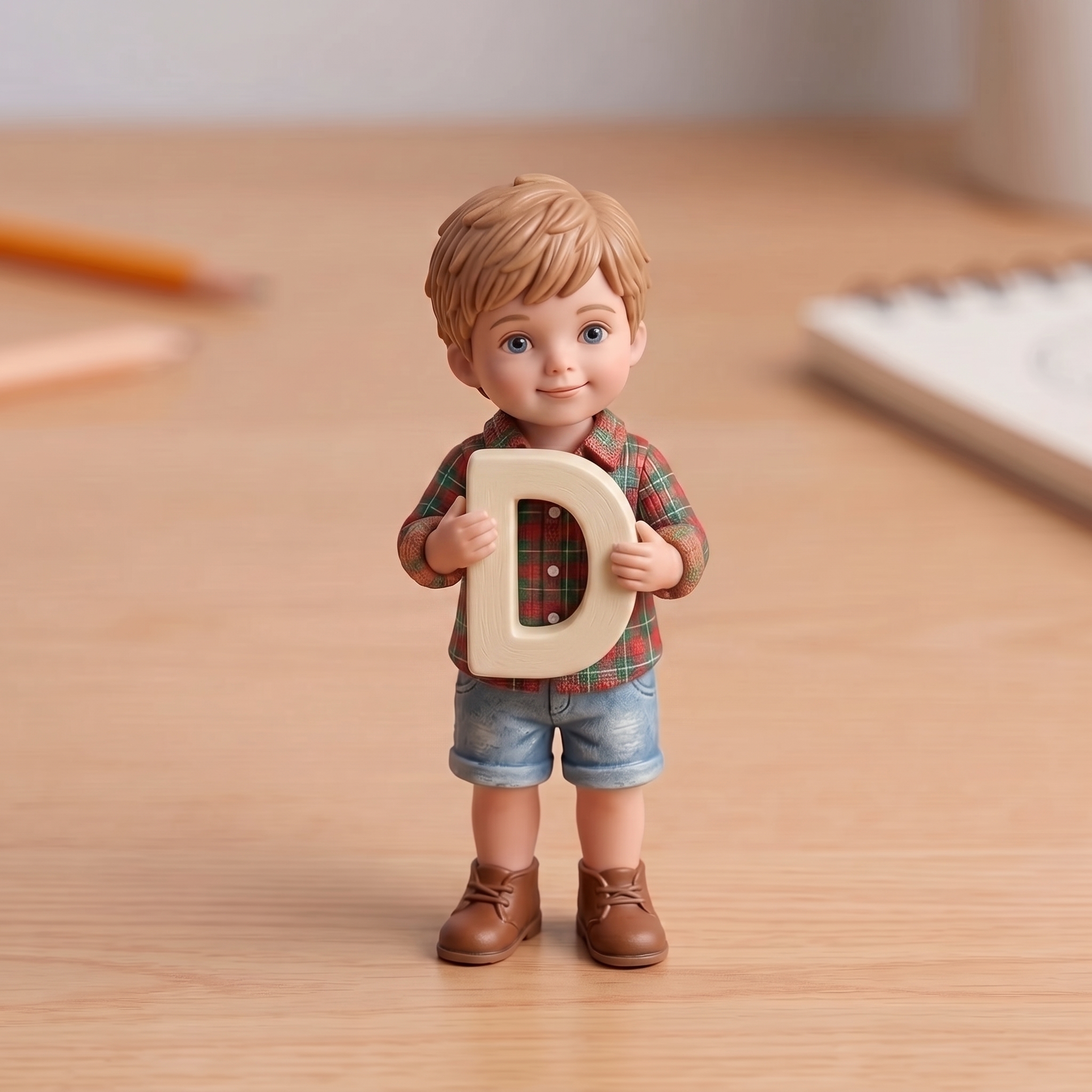 3D Figurine Holding Initial Letter/Numbers Mini Ornaments of Characters