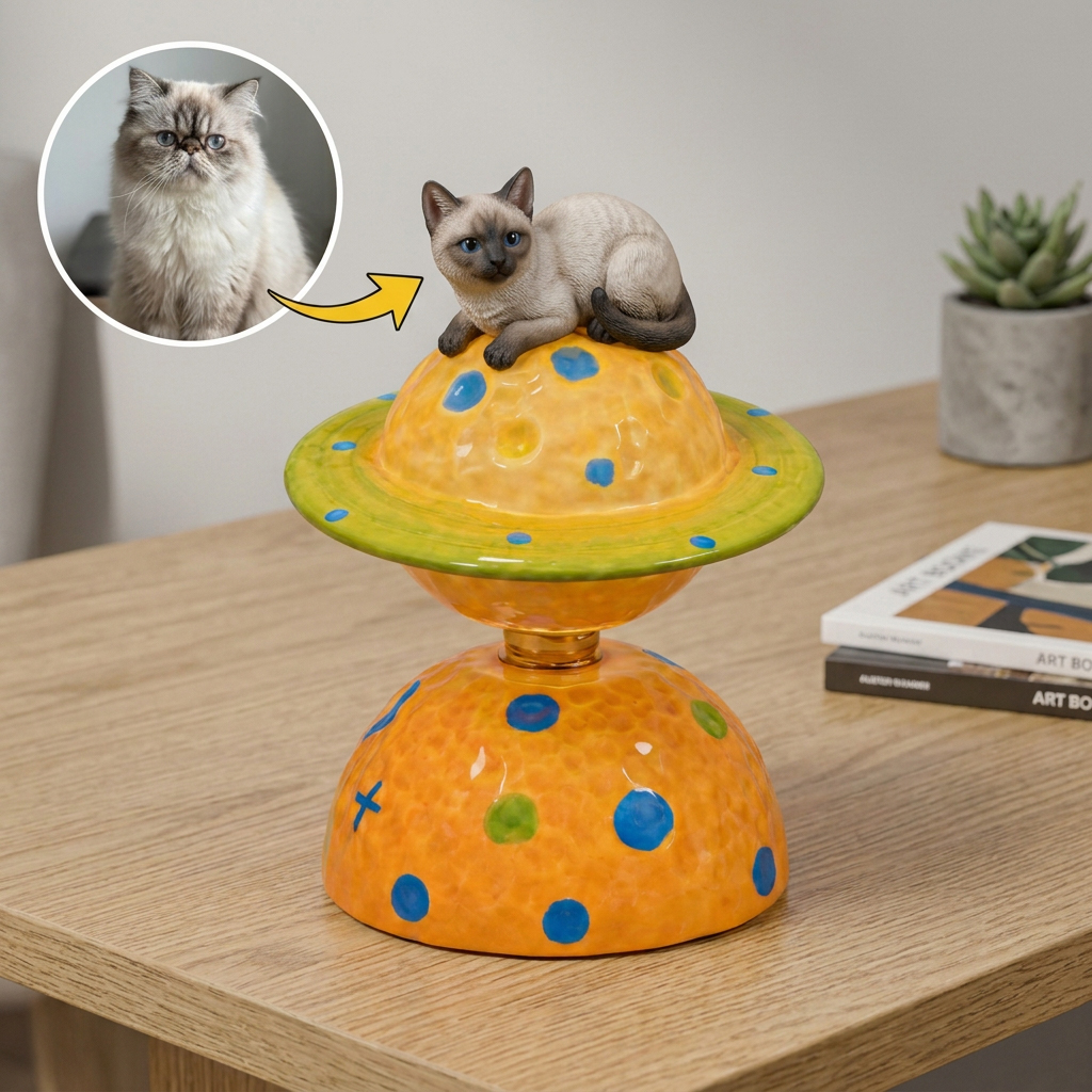 Custom 3D Pet with Planet Rotating Prnament, Desktop/Car Decor