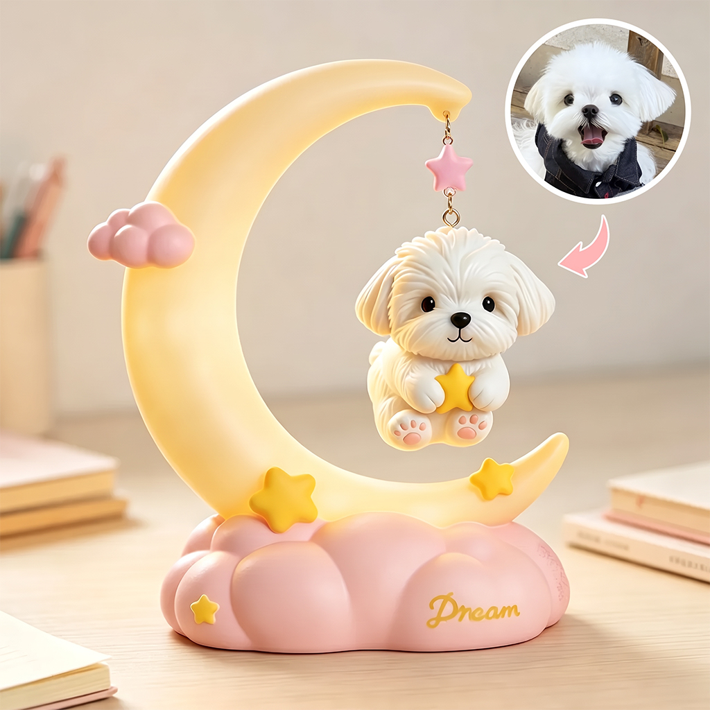 Cute 3D Printed Custom Pet with Moon Night Light Room Decoration Gift