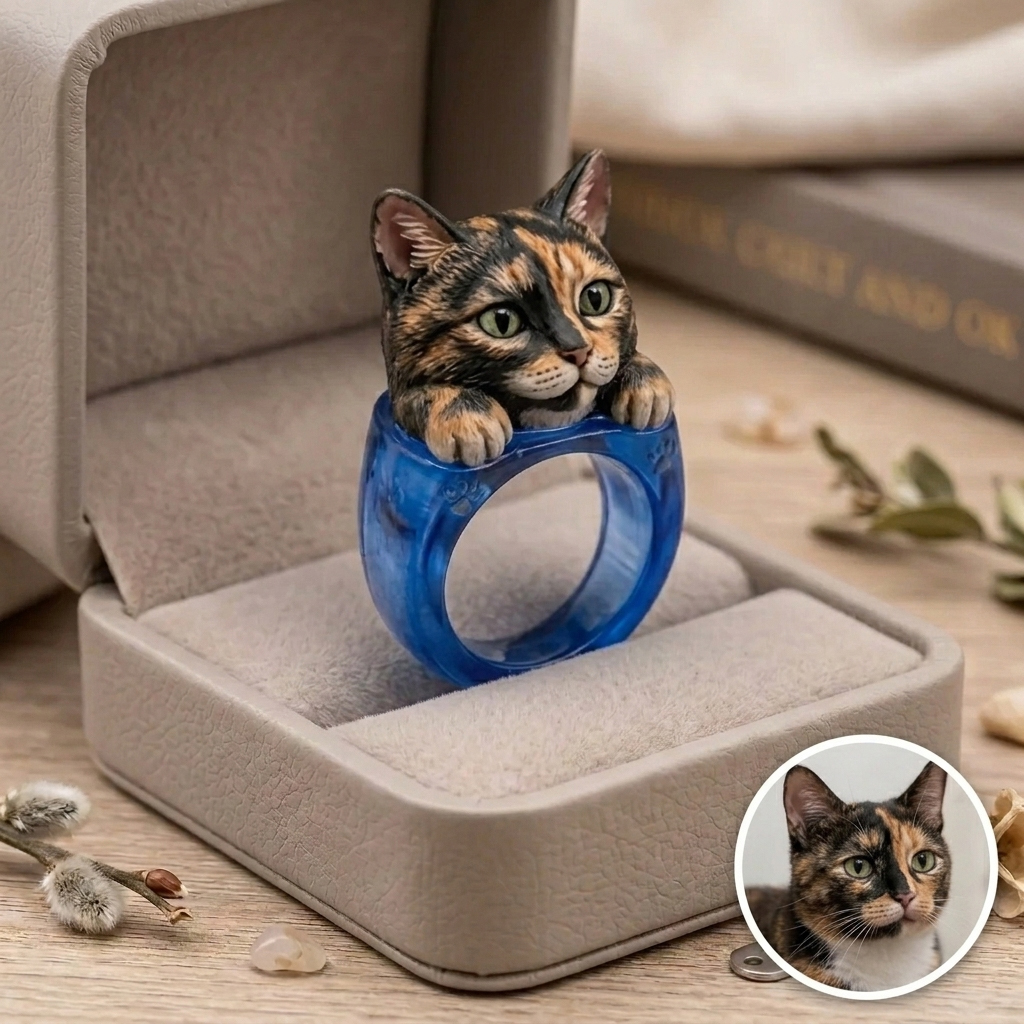 Customized 3D Pet Portrait Transparent Resin Rings
