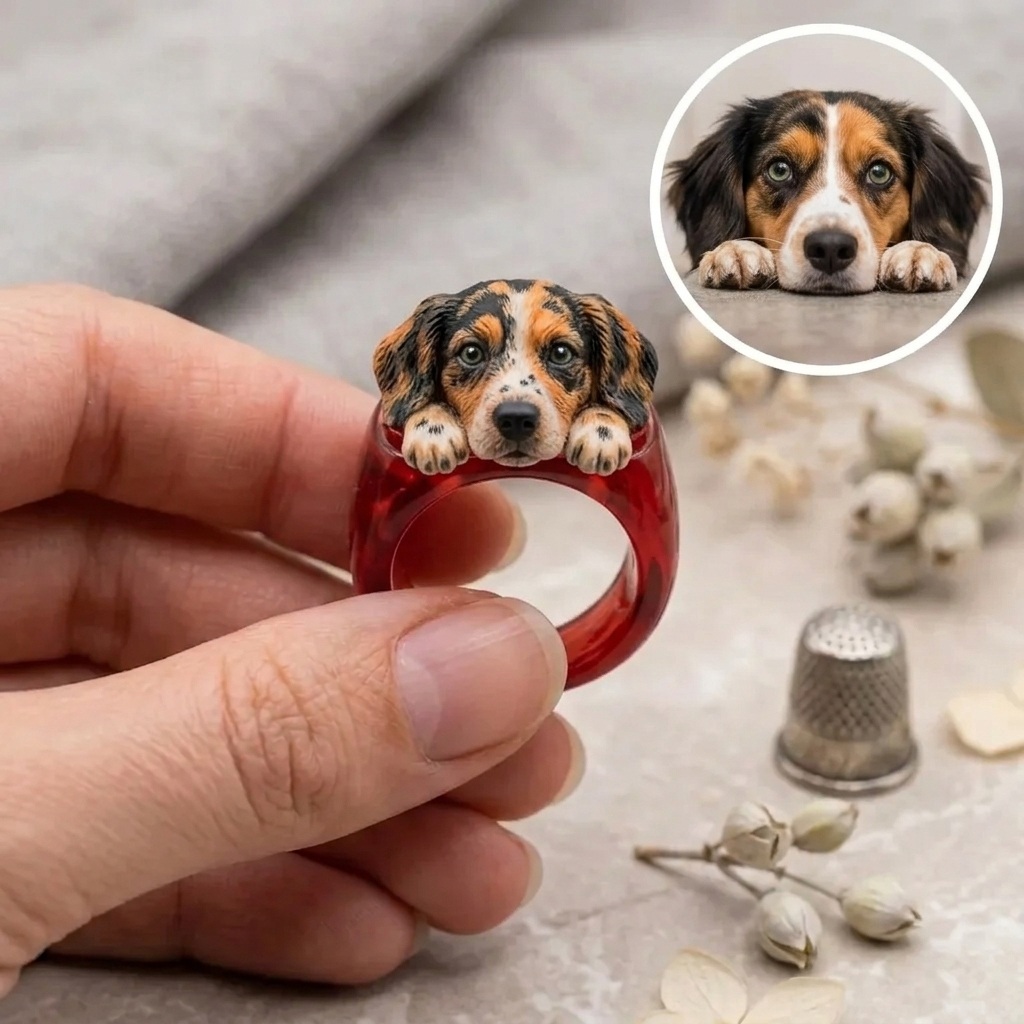 Customized 3D Pet Portrait Transparent Resin Rings