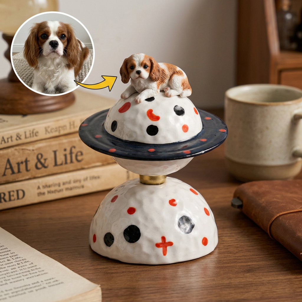 Custom 3D Pet with Planet Rotating Prnament, Desktop/Car Decor