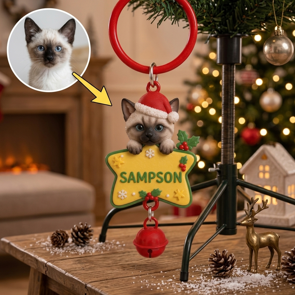 Custom Christmas Bell Keychain – 3D Cartoon Pet & Person