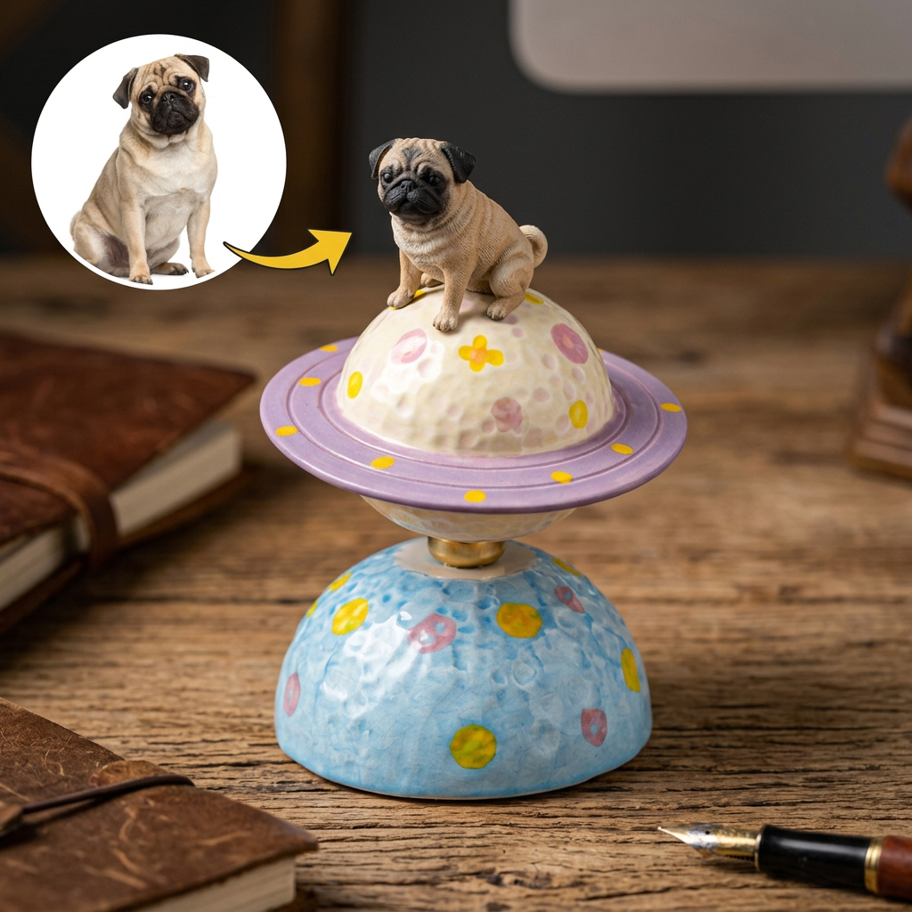 Custom 3D Pet with Planet Rotating Prnament, Desktop/Car Decor