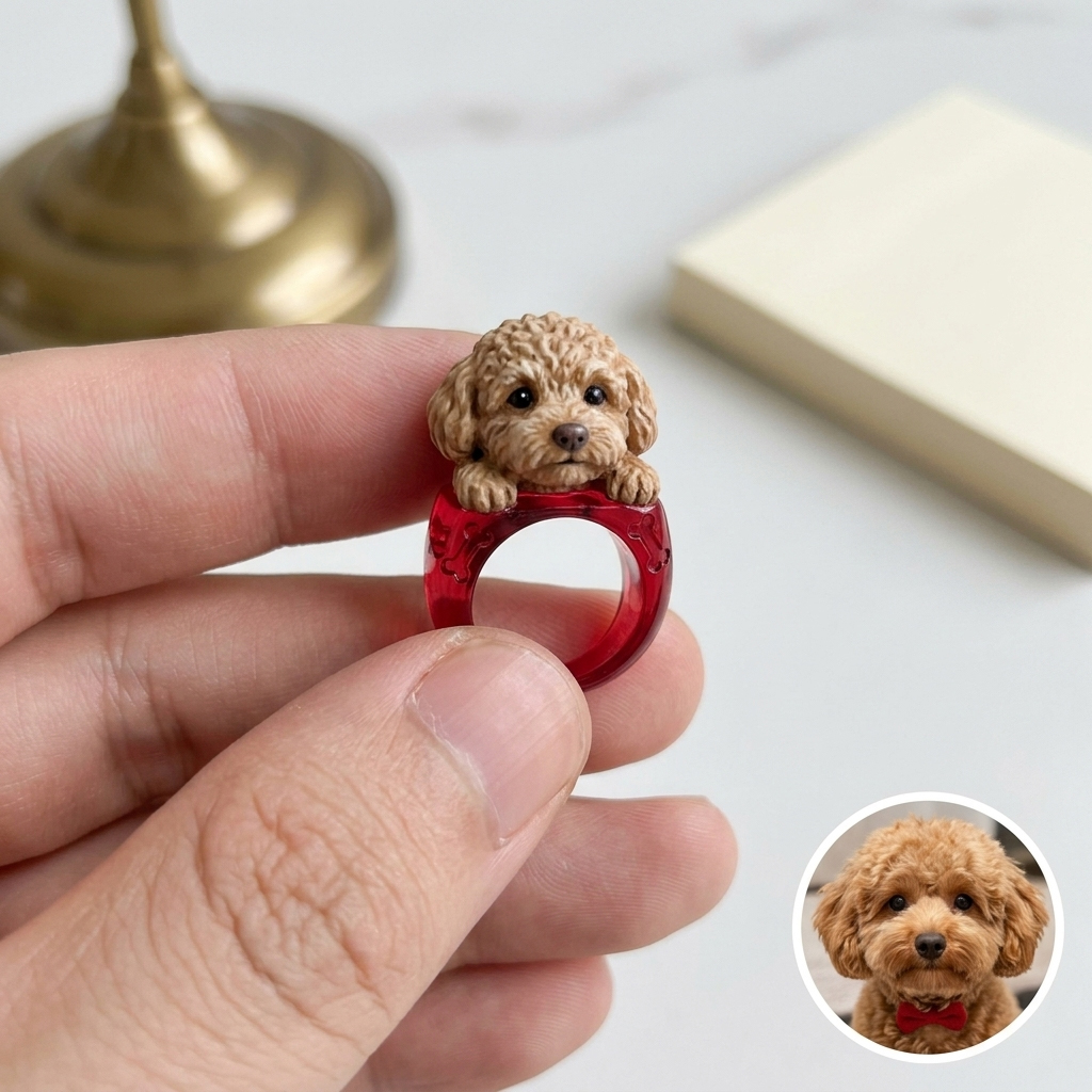 Customized 3D Pet Portrait Transparent Resin Rings
