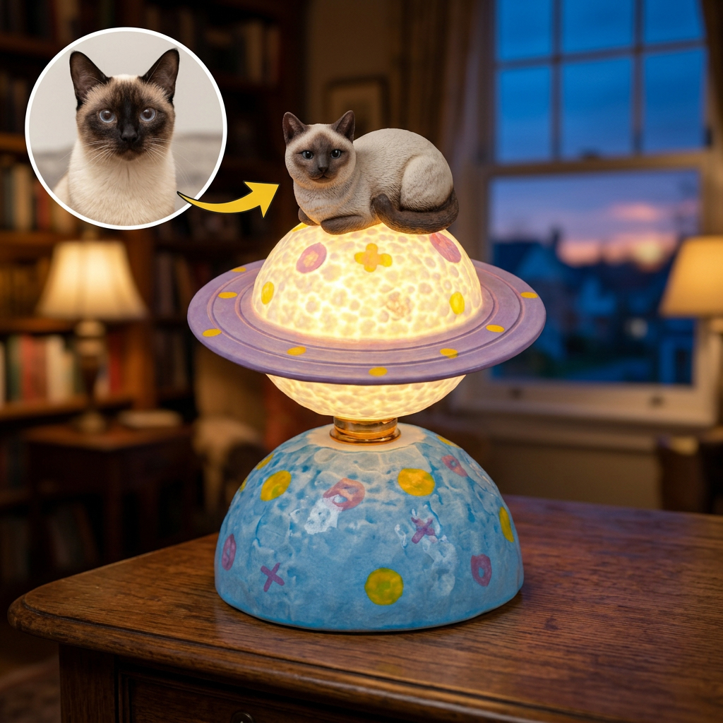Custom 3D Pet with Planet Rotating Prnament, Desktop/Car Decor