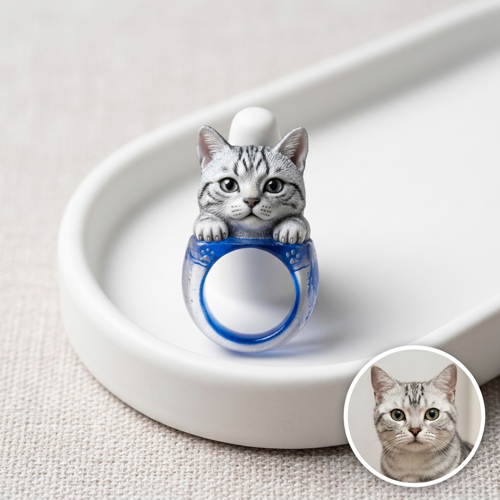 Customized 3D Pet Portrait Transparent Resin Rings