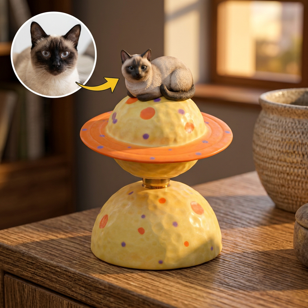 Custom 3D Pet with Planet Rotating Prnament, Desktop/Car Decor