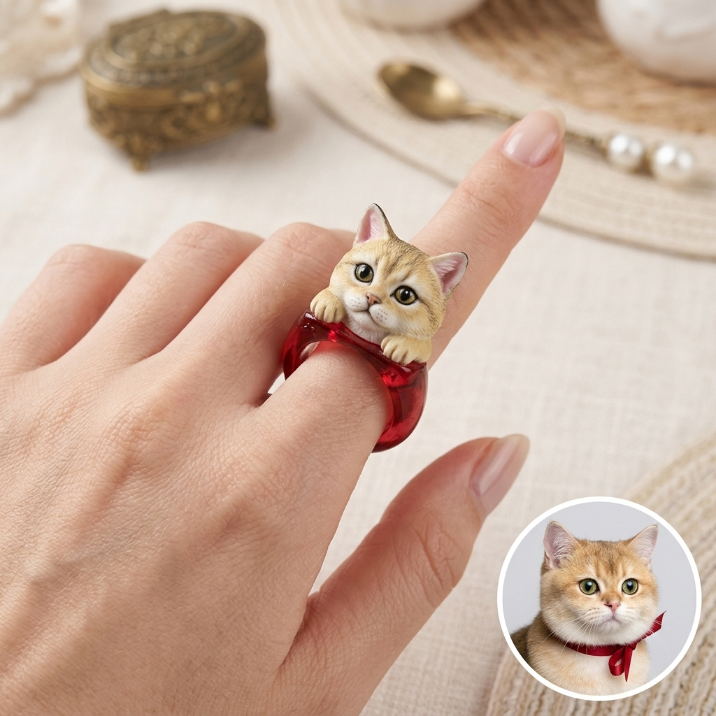 Customized 3D Pet Portrait Transparent Resin Rings