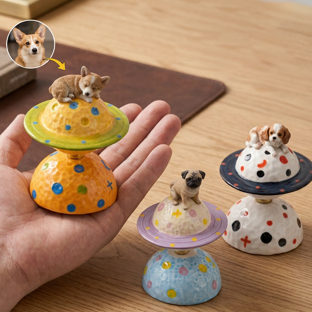 Custom 3D Pet with Planet Rotating Prnament, Desktop/Car Decor