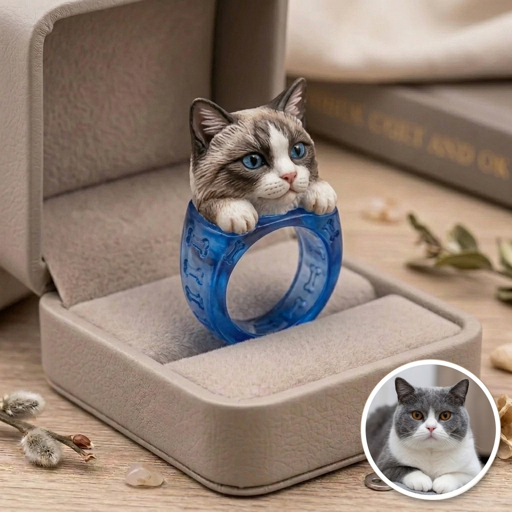 Customized 3D Pet Portrait Transparent Resin Rings