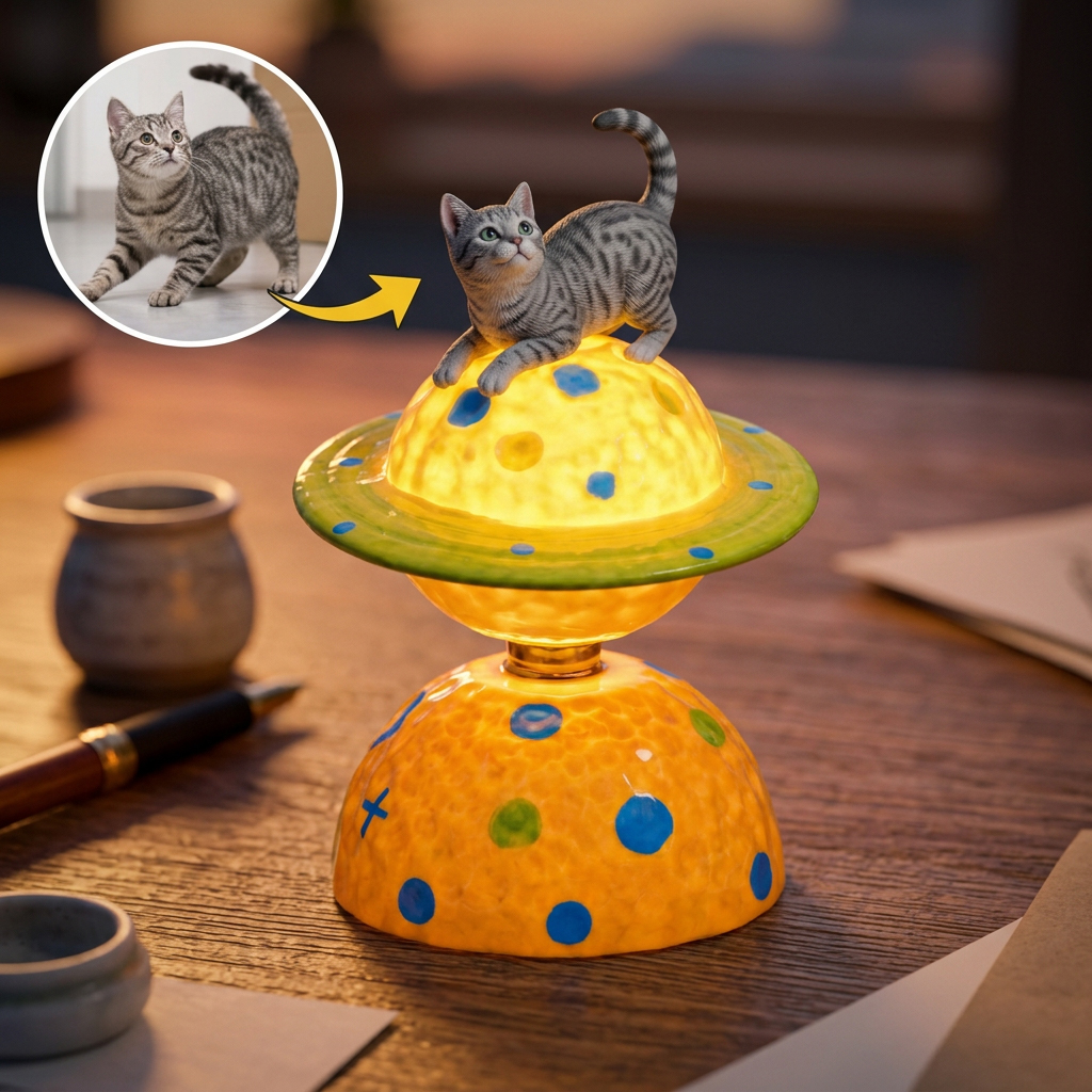 Custom 3D Pet with Planet Rotating Prnament, Desktop/Car Decor