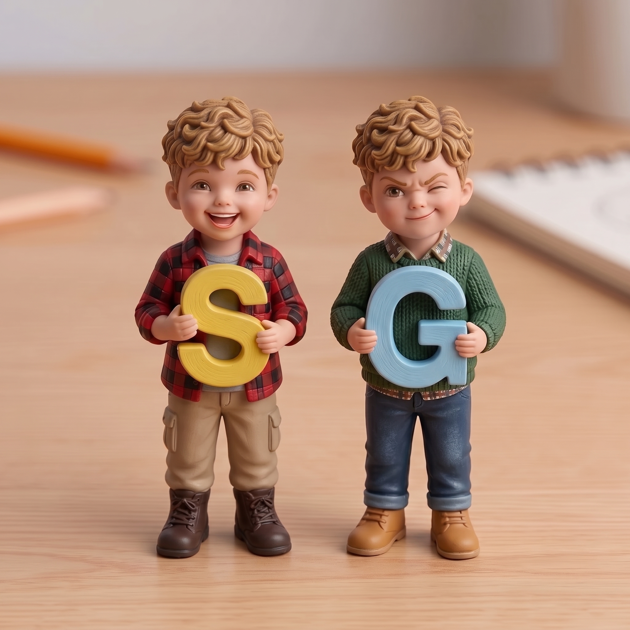 3D Figurine Holding Initial Letter/Numbers Mini Ornaments of Characters