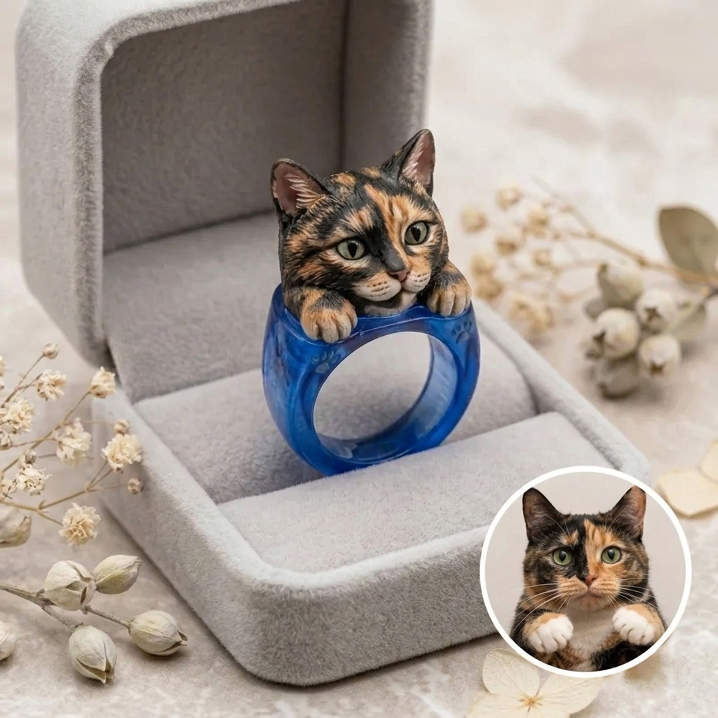 Customized 3D Pet Portrait Transparent Resin Rings