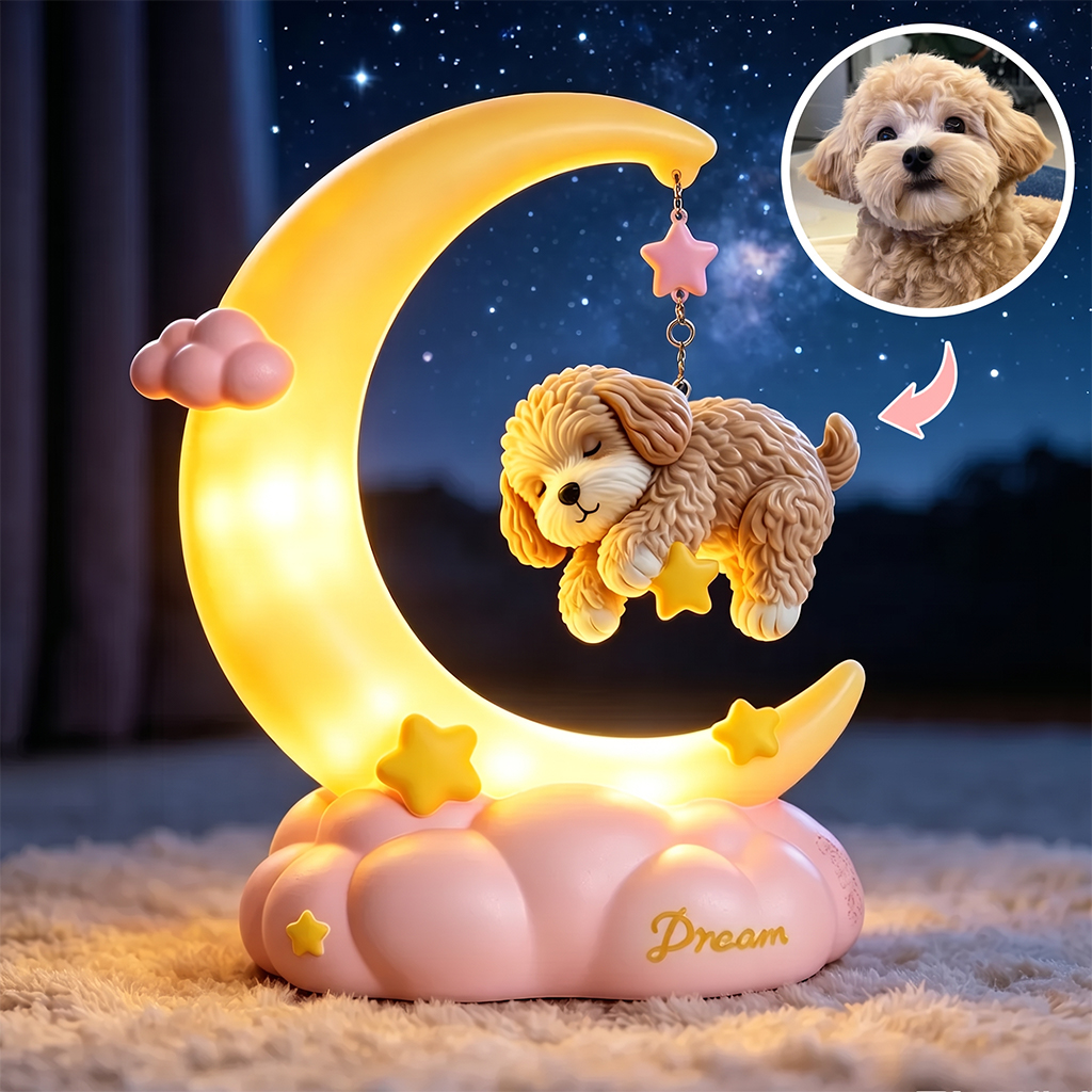 Cute 3D Printed Custom Pet with Moon Night Light Room Decoration Gift