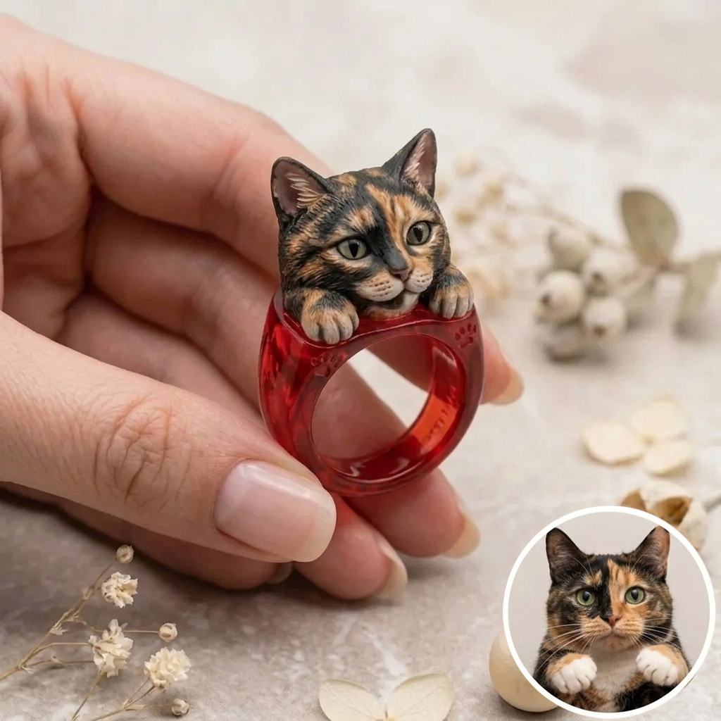 Customized 3D Pet Portrait Transparent Resin Rings