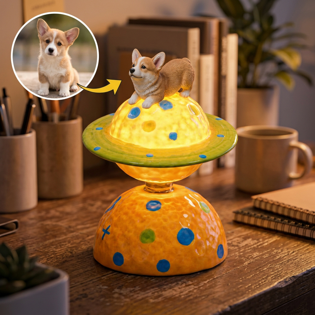 Custom 3D Pet with Planet Rotating Prnament, Desktop/Car Decor
