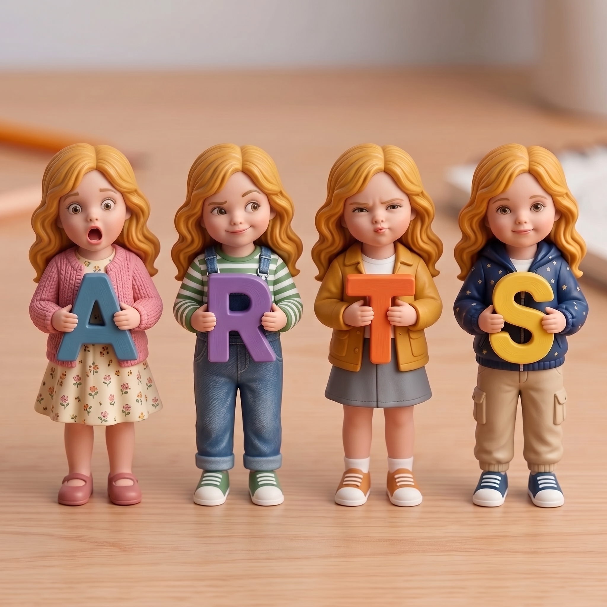 3D Figurine Holding Initial Letter/Numbers Mini Ornaments of Characters