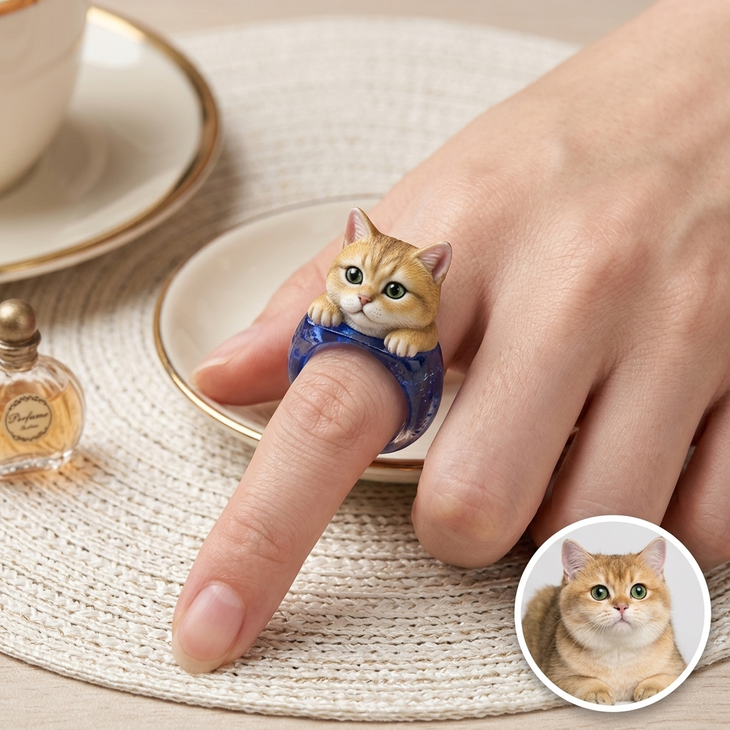 Customized 3D Pet Portrait Transparent Resin Rings