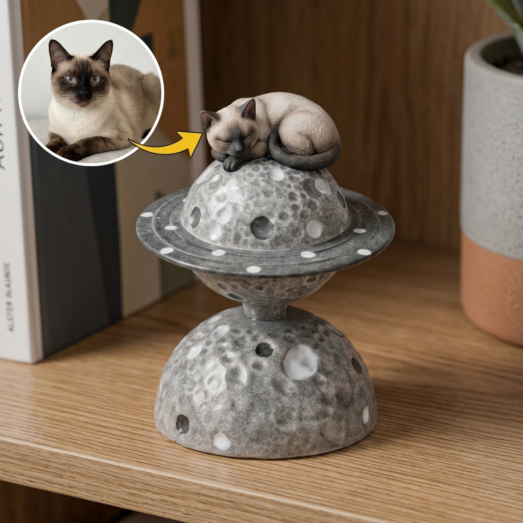 Custom 3D Pet with Planet Rotating Prnament, Desktop/Car Decor