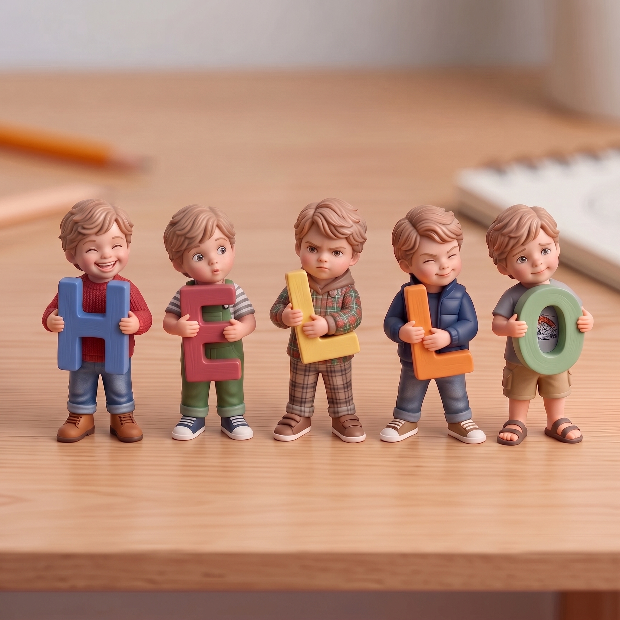 3D Figurine Holding Initial Letter/Numbers Mini Ornaments of Characters