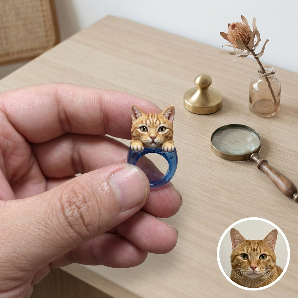 Customized 3D Pet Portrait Transparent Resin Rings